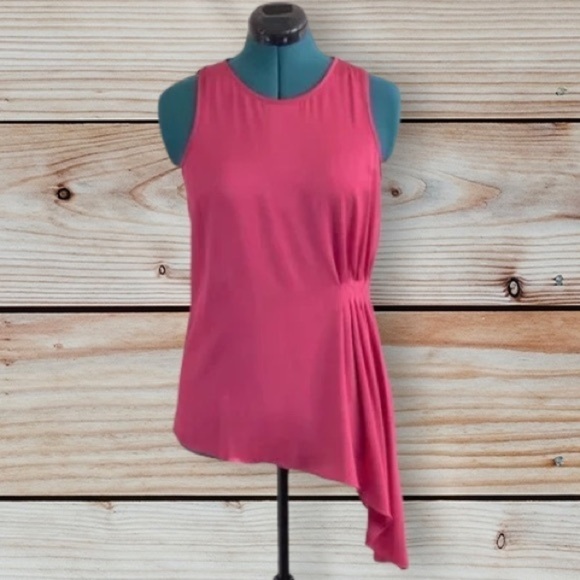 Trina Turk Silk Hot Pink Asymmetrical Flow Pleated Sleeveless Top Blouse Sz S - Picture 2 of 10